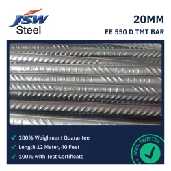JSW NEO Steel Fe 550D 20mm TMT Bars - Premium Quality Bars for Large-Scale Construction Projects